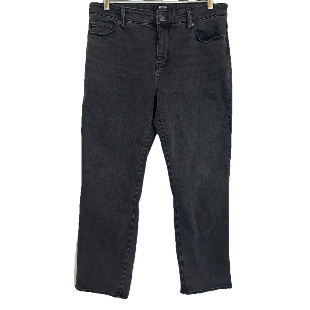 HUDSON Women's SIZE 12 Charcoal Black Straight Leg Jeans Denim‎ Ankle Mid Rise